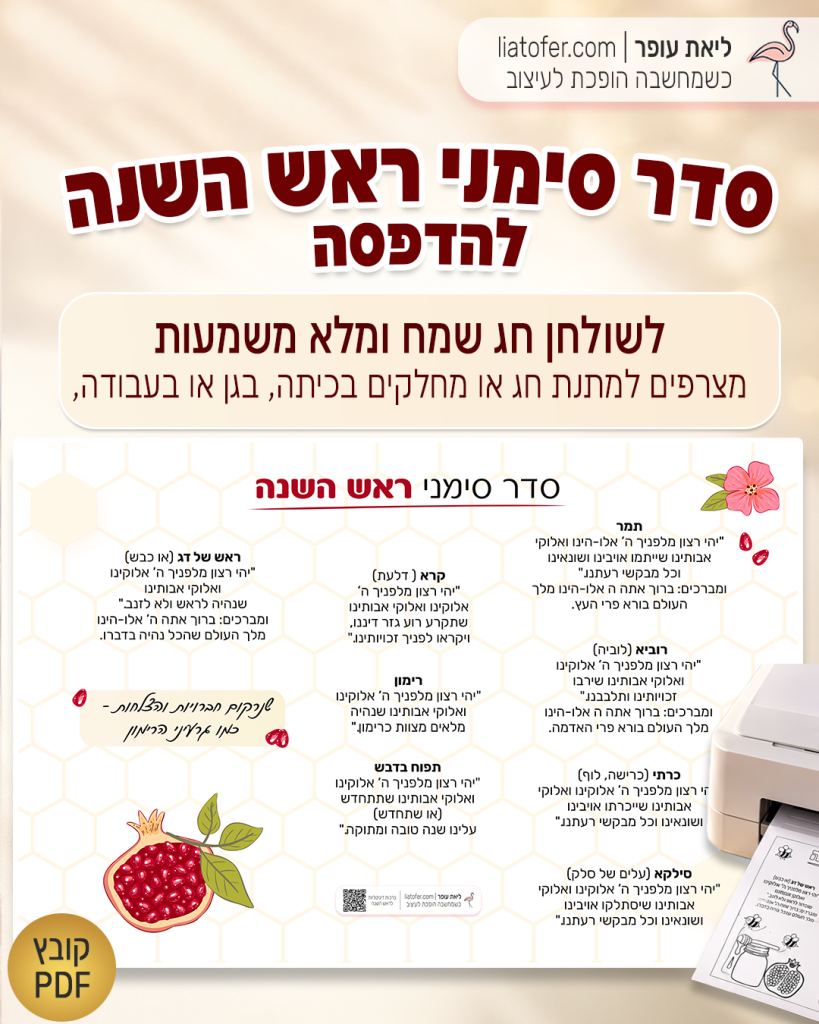 סדר סימני ראש השנה להדפסה בעיצוב דבש