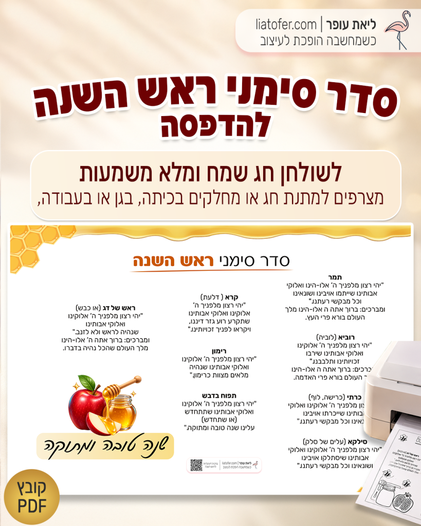 סדר סימני ראש השנה להדפסה תפוח בדבש