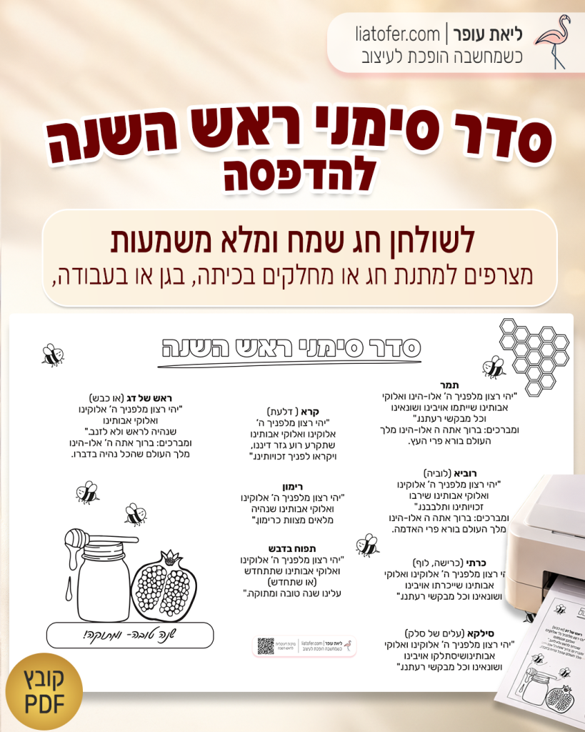 סדר סימני ראש השנה לצביעה ולהדפסה לילדים