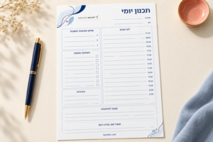 תכנון יומי להדפסה – לוח זמנים ומשימות ליום מאורגן