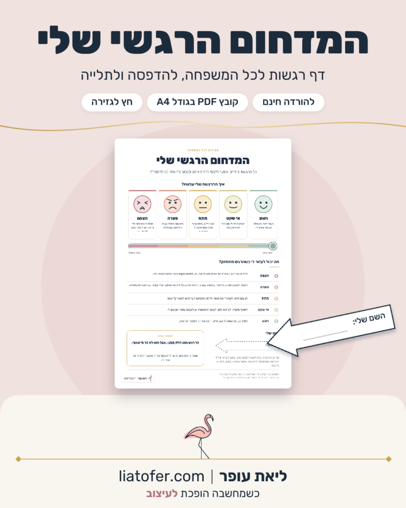 המדחום הרגשי שלי, דף רגשות להדפסה עם חמישה פרצופים וחץ לגזירה