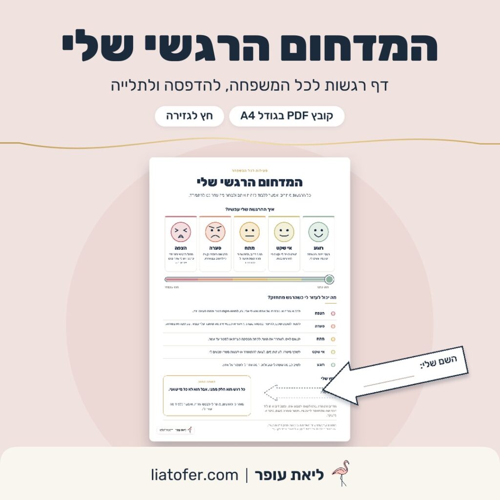 המדחום הרגשי שלי, דף רגשות להדפסה עם חמישה פרצופים וחץ לגזירה