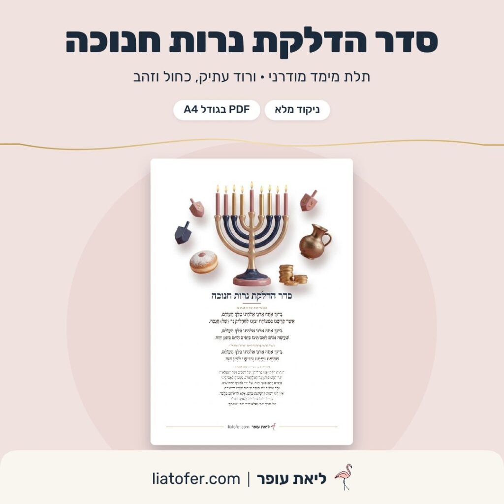 סדר הדלקת נרות חנוכה להדפסה בעיצוב תלת מימד מודרני