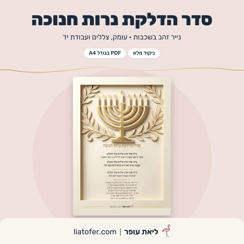 סדר הדלקת נרות חנוכה להדפסה בעיצוב נייר זהב בשכבות