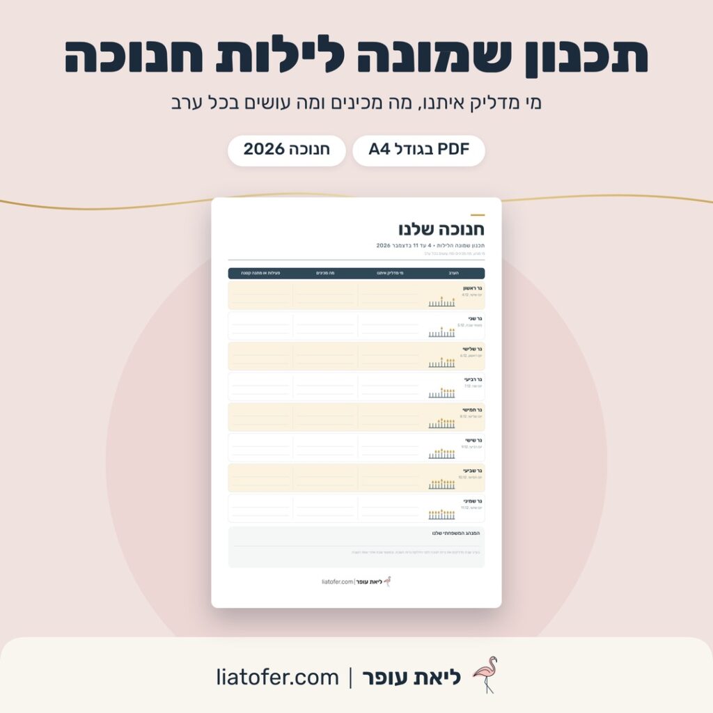 תכנון שמונה לילות חנוכה להדפסה
